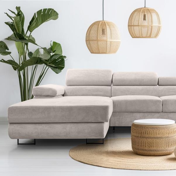 AX LIVING Cord Couch L Form - Arborio L Salon 280 cm blanc tendre