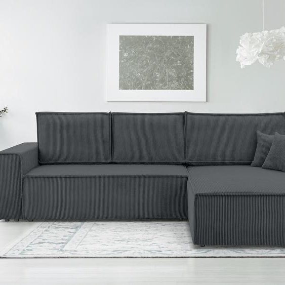 AX LIVING Gris foncé Canapé en velours côtelé Forme L - Cedria Salon 287cm