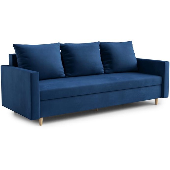 AX LIVING Hyden Canapé 3 places avec fonction sommeil - 222 cm de large, velours bleu