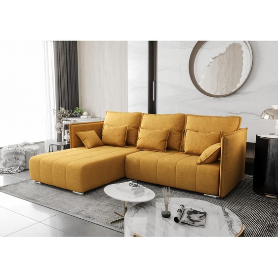 AX LIVING Jaune Canapé dangle avec fonction sommeil Florinna 248cm en L