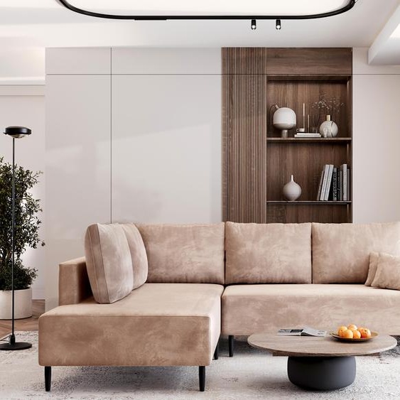 AX LIVING Kalkan Canapé avec coffre de lit Canapé L forme beige cacao 257 cm L