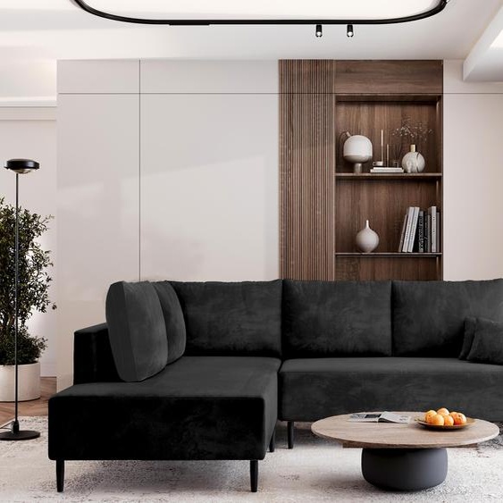 AX LIVING Kalkan Canapé dangle avec fonction sommeil Canapé forme L Noir 257 L