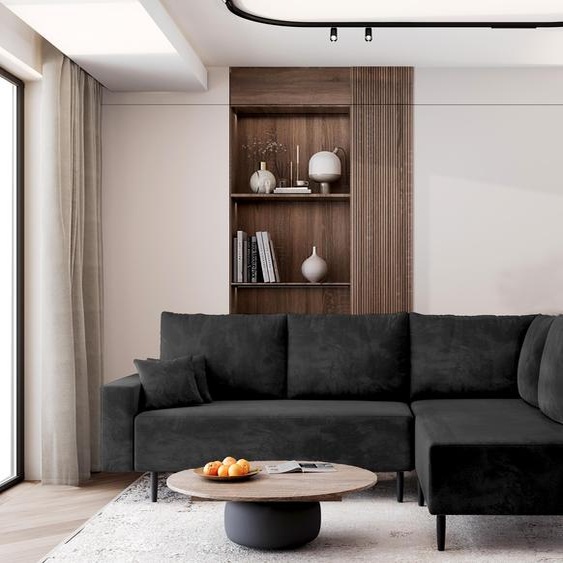 AX LIVING Kalkan Canapé dangle avec fonction sommeil Canapé forme L Noir 257 R