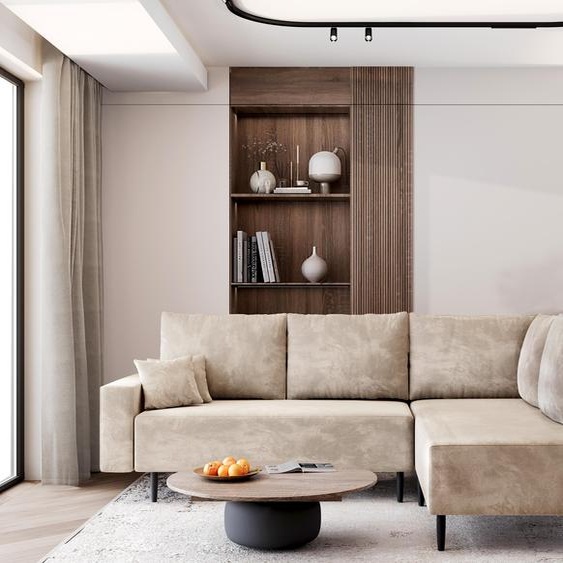 AX LIVING Kalkan Canapé dangle fonctionnel avec espace de rangement Canapé L Beige 257 R