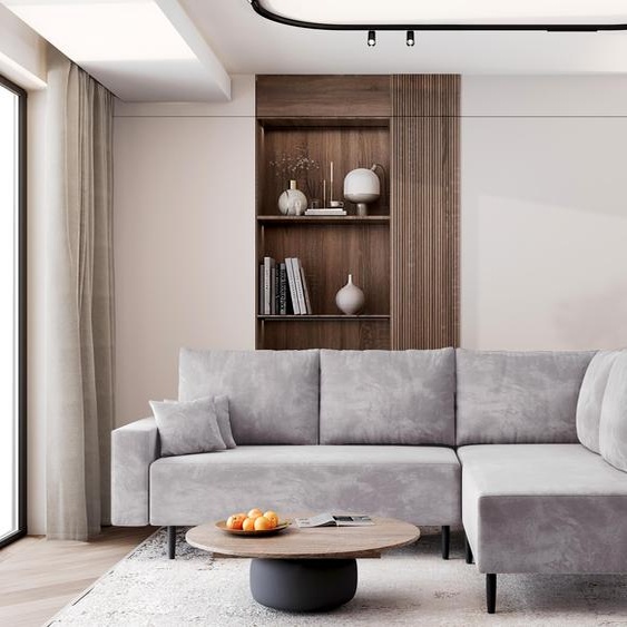 AX LIVING Kalkan Canapé-lit avec ressorts Bonell Canapé L Gris 257 cm R