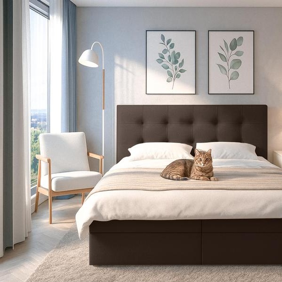 AX LIVING Lit à sommier tapissier brun avec sommier Belinai lit 180x200 cm