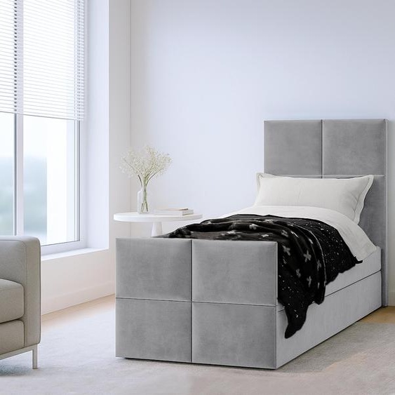 AX LIVING Lit à sommier tapissier gris Aleyna lit 120 x 200 avec coffre de lit