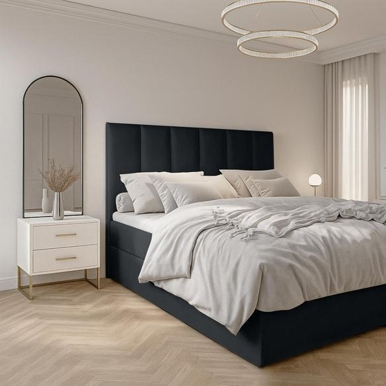 AX LIVING Lit avec rangement Merea lit double lit noir lit 140x200 cm