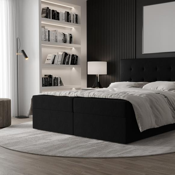 AX LIVING Lit boxspring 140x200 avec sommier lattes Dahlina noir