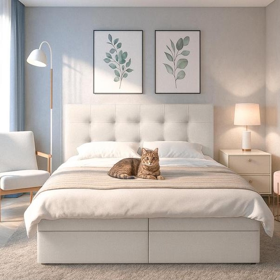 AX LIVING Lit Boxspring Beige avec sommier Belinai Lit 180x200 cm