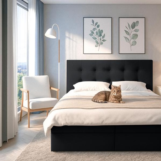 AX LIVING Lit boxspring noir avec sommier Belinai Lit 180x200 cm