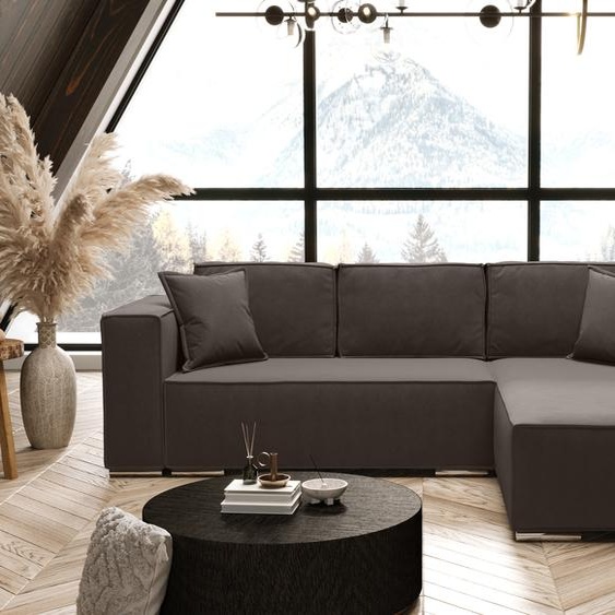 AX LIVING Marron Canapé dangle avec fonction sommeil en L Vinoria 255 cm droite