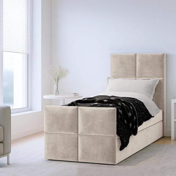 AX LIVING Sommier tapissier Beige Aleyna lit 90 x 200 avec sommier tapissier
