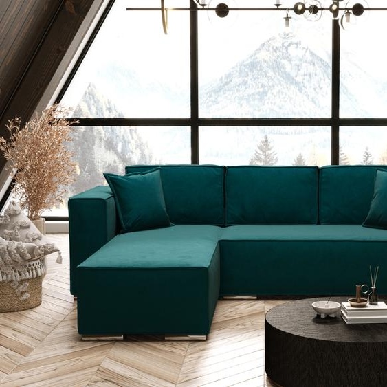 AX LIVING Turquoise Canapé dangle avec fonction sommeil Vinoria en L 255 cm Gauche