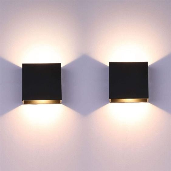 Axhup - 2 Pack Applique Murale Intérieur 6W 10x10x5cm led Lampe Mural Décorative Blanc Chaud pour Chambre Couloir Salon Noir