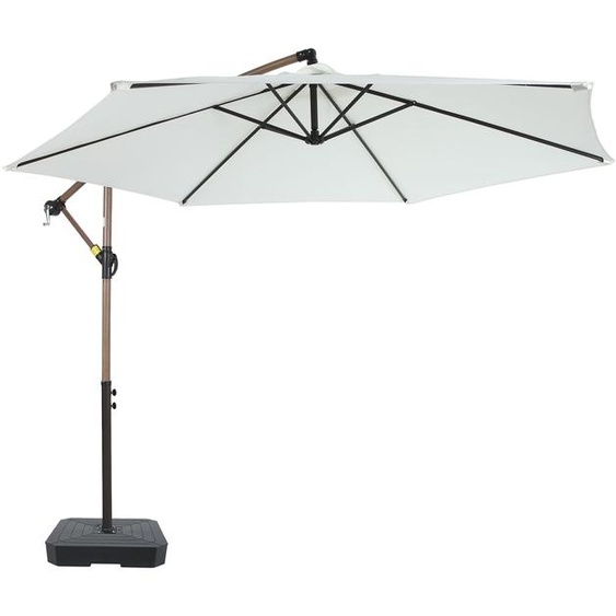Axi Dion Parasol Rond Ø 300 Cm, Aspect Chêne/Beige - Pied De Parasol Inclus | Pour Le Jardin / Terrasse Avec Armature Thermolaquée | Pied En Croix