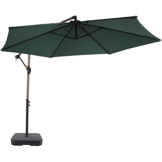 Axi Dion Parasol Rond Ø 300 Cm, Aspect Chêne/Vert - Pied De Parasol Inclus | Pour Le Jardin / Terrasse Avec Armature Thermolaquée | Pied En Croix