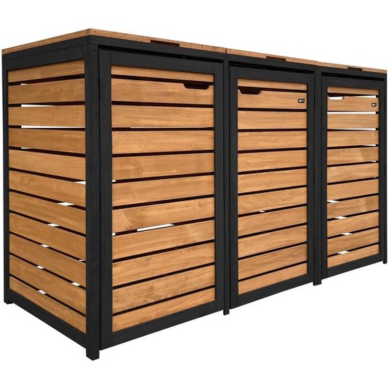 Axi Lex Cache Poubelle En Bois Marron/Noir - Abri Poubelle Pour 3 Conteneurs - Max. 240L - Abri Poubelle Extérieur Avec Excellente Ventilation
