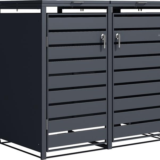 Axi Lucas Cache Poubelle Métallique Anthracite - Abri Poubelle Pour 3 Conteneurs - Max. 240L - Abri Poubelle Extérieur Avec Excellente Ventilation