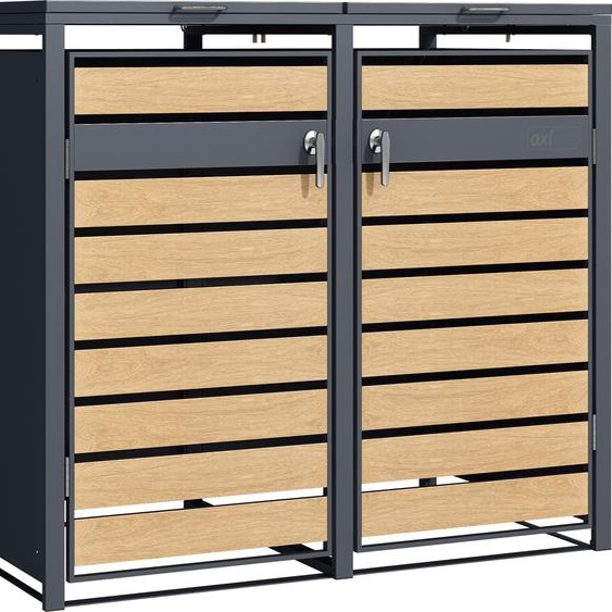 AXI Lucas Cache Poubelle Métallique Anthracite/Aspect Bois - Abri poubelle pour 2 conteneurs - Max. 240L - Abri Poubelle Extérieur avec Excellente