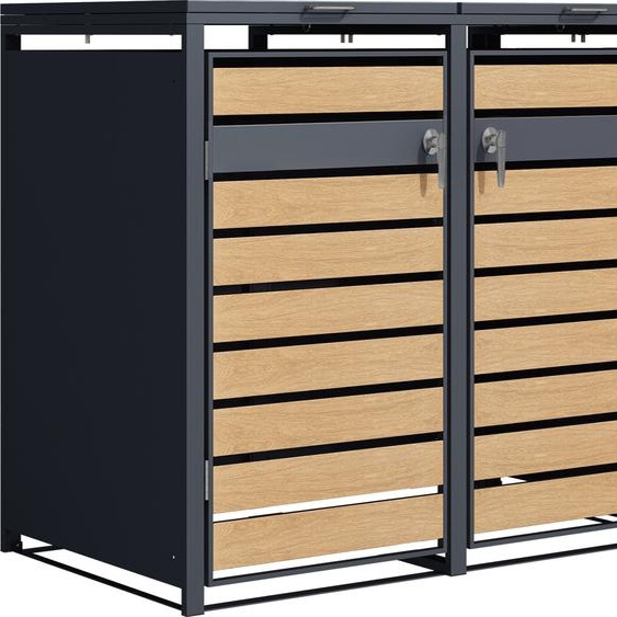 AXI Lucas Box pour poubelles en métal anthracite / aspect bois | Habillage de poubelle avec couvercle pour 3 tonnes - 240 - 720L | Box pour poubelles / Rangement pour