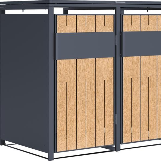 Axi Luke Cache Poubelle En Métal, Anthracite/Effet Bois - Abri Poubelle Pour 2 Conteneurs - Max. 240L - Abri Poubelle Extérieur Avec Excellente