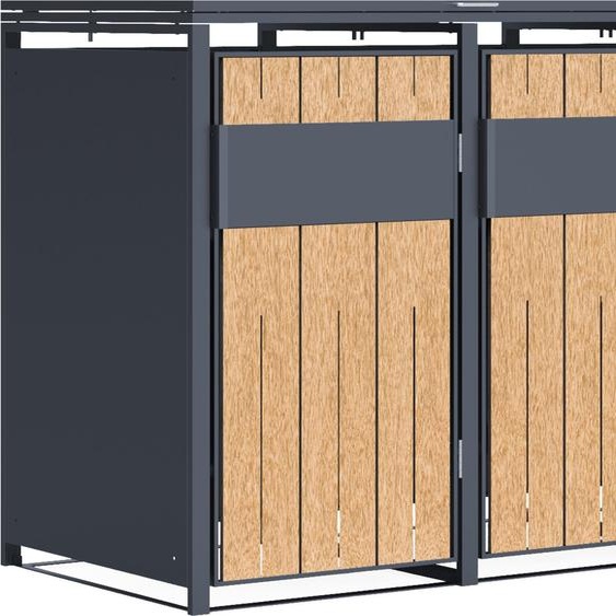 AXI Luke Cache Poubelle en Métal, Anthracite/Effet Bois - Abri poubelle pour 3 conteneurs - Max. 240L - Abri Poubelle Extérieur avec Excellente