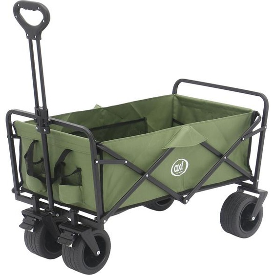 AXI SB131 Chariot de Plage Pliable Vert | Chariot de Transport pliable avec Barre de Traction, Sangle, Housse, Poche intérieure et Porte-Boissons -