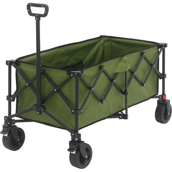 AXI SB141 Chariot de Plage Pliable Vert | Chariot de Transport avec Barre de Traction, Sangle, Housse, Poche Intérieure et Porte-Boissons - Pneus en