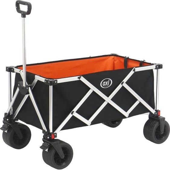 Axi Sb151 Chariot De Plage Pliable Noir/Orange | Chariot De Transport Avec Barre De Traction, Sangle, Sac Intérieur Et Housse - Pneus En Caoutchouc