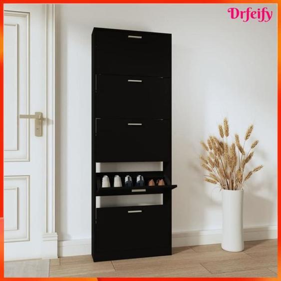 Ayhao Armoire à chaussures Noir 59x17x169 cm Bois dingénierie CQ003 123456