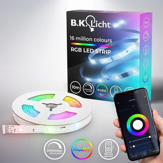 B.K.Licht I 10m Wifi RGBIC LED Strip I App control I music sensor I lightbar I LED running light I RGBIC LED strip I compatible with Alexa I smart LED band I self-adhesive