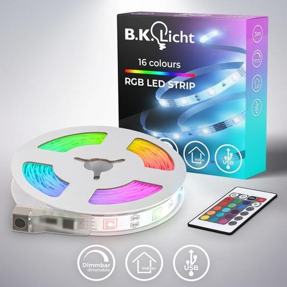 B.K.Licht I 3m ruban led interieur | Bande LED USB I Bande lumineuse I Bande LED RGB I Bande à changement de couleur I Guirlande lumineuse colorée I Bande télécommandée I Bande lumineuse autocollante