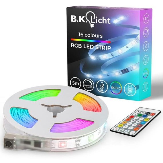 B.K.Licht I 5m RGBIC LED USB Strip I Capteur de musique I Music Sync I Bande lumineuse I LED Lauflicht I Bande avec changement de couleur à distance I Bande lumineuse autocollante