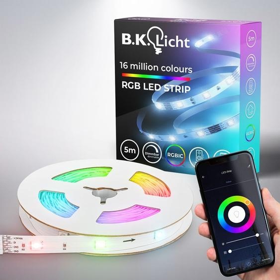 B.K.Licht I 5m Wifi RGBIC LED Strip I App control I music sensor I lightbar I LED running light I RGBIC LED strip I compatible with Alexa I smart LED band I self-adhesive
