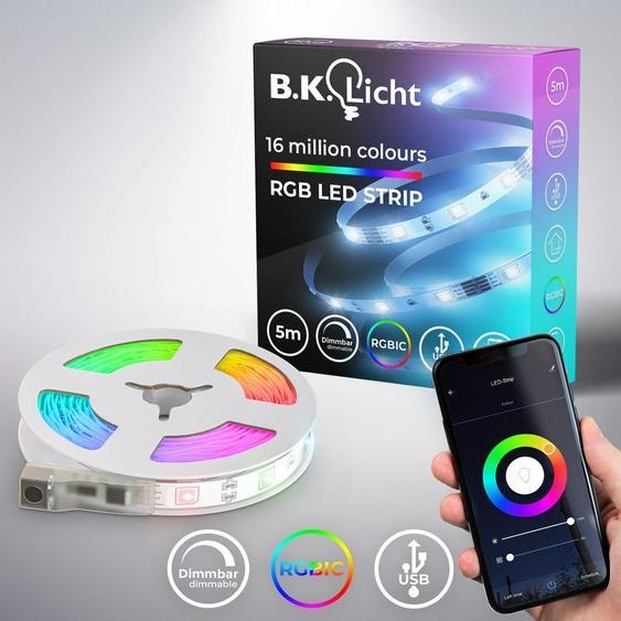 B.K.Licht I 5m Wifi RGBIC LED Strip USB I App control I music sensor I lightbar I LED running light I RGBIC LED strip I compatible with Alexa I smart LED band I self-adhesive