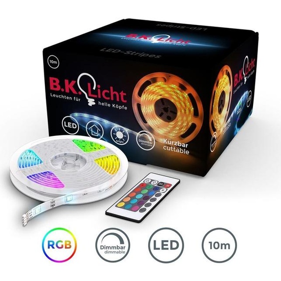 B.K.Licht ruban LED 10m guirlande lumineuse auto-adhésive dimmable 300 LEDs couleurs télécommande transformateur 230V IP20