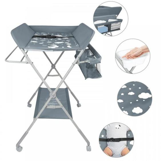 B.LIVEM Table à langer améliorée avec sac de rangement et lavabo, gris foncé, hauteur réglable, pour bébés de 0 à 2 ans