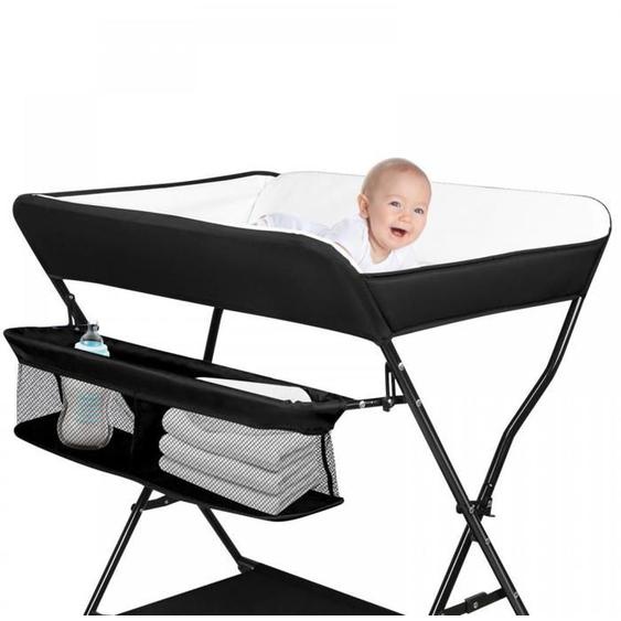 B.LIVEM Table à langer pliable avec 4 roulettes et sac de rangement, hauteur réglable, pour bébés de 0 à 2 ans, Noir
