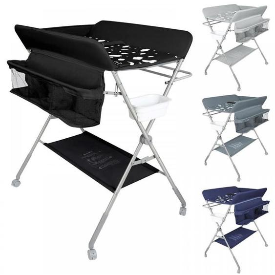 B.LIVEM Table à langer Pliable pour bébé avec Roulettes, 76*62*95/101cm, Noir,sac de rangement latéral, hauteur réglable