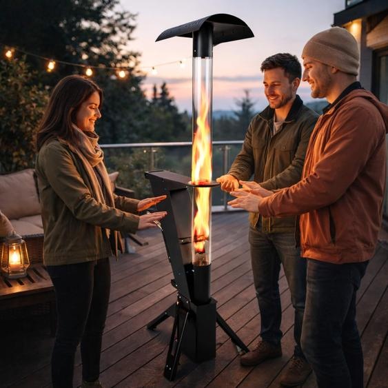 Babas Diamond Z Pellets Tube à feu Torche à pellets Colonne de feu 200 cm 12 kW Noir Métal Chauffage extérieur pour terrasse Chauffage de terrasse