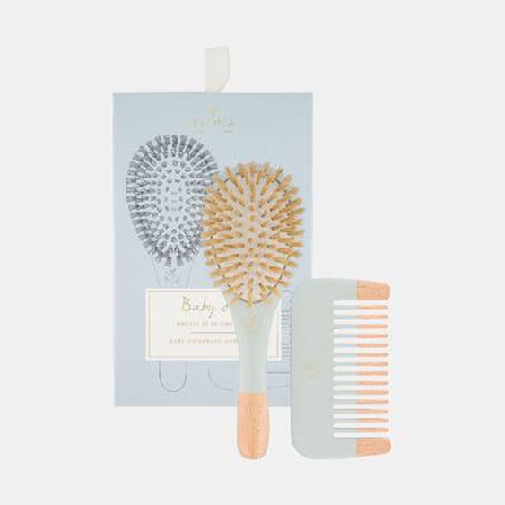 Coffret Baby Blue :  Brosse 100% sanglier et Peigne bois