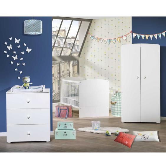 BABY PRICE New Basic Chambre Bébé Complète - Lit Evolutif 70 x 140 cm + Armoire + Commode à langer