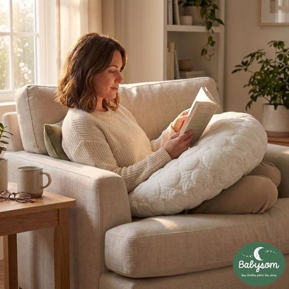 Babysom - Coussin De Maternité 3 En 1 : Grossesse, Allaitement Et Repos Bébé - Housse Motif Blanc Galet - Xxl Blanc