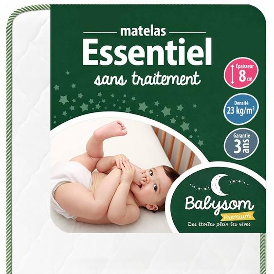 Babysom - Matelas Bébé 60x120 Cm - Réversible Été/hiver - Soutien Ferme - Sans Traitement Chimique - Certifié Oeko-tex - Vert Blanc