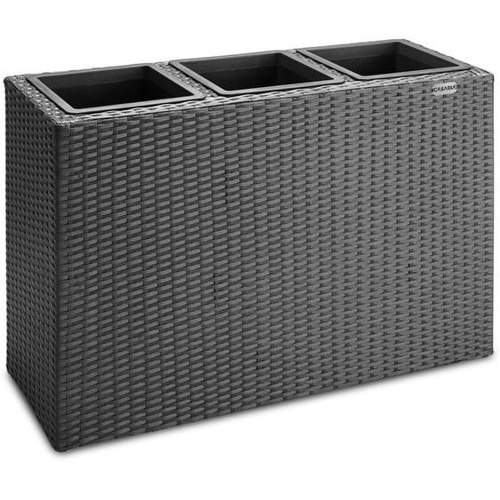 Deuba - Bac à fleurs polyrotin gris 3 compartiments pot intérieur 83x30,5x60 cm pot de fleurs bac vertical intérieur extérieur Noir