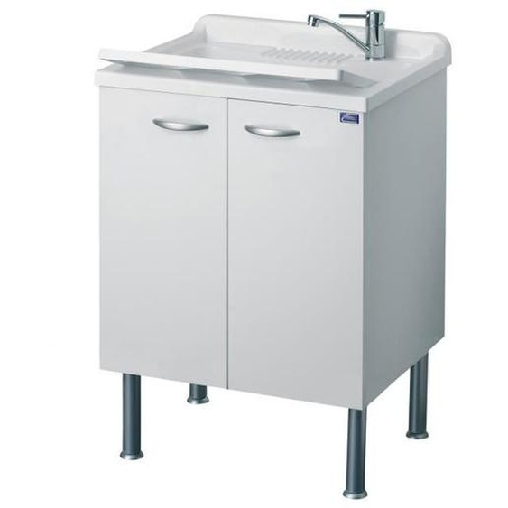 Bac à laver avec meuble blanc 60x50 cm - IDRALITE - Modèle Eco - Mélamine - Essentiel - Salle de bain
