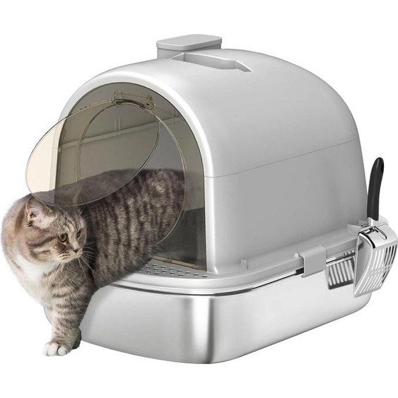 Bac à litière - Acier inoxydable - Avec couvercle - Sac neutralisant les odeurs - Facile à nettoyer - Pelle incluse - 52,4×41,3×39,9 cm - Gris