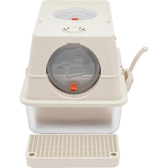 Bac à litière avec couvercle - Bac à litière - Volume 28 l - Bac amovible en acier inoxydable - Pour chats jusquà 10 kg - Dimensions 60×40×39 cm - Hauteur du bac 15 cm - Vert kaki