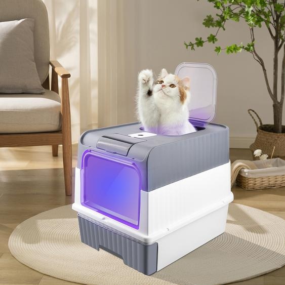 Bac à litière avec lumière UV Grande litière avec bac extensible 35×49×37cm gris